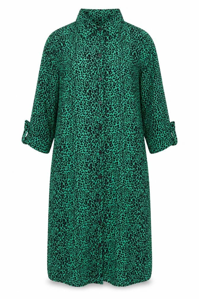 Dancing Leopard Women Green Animal Print Shirt Dress Size 12