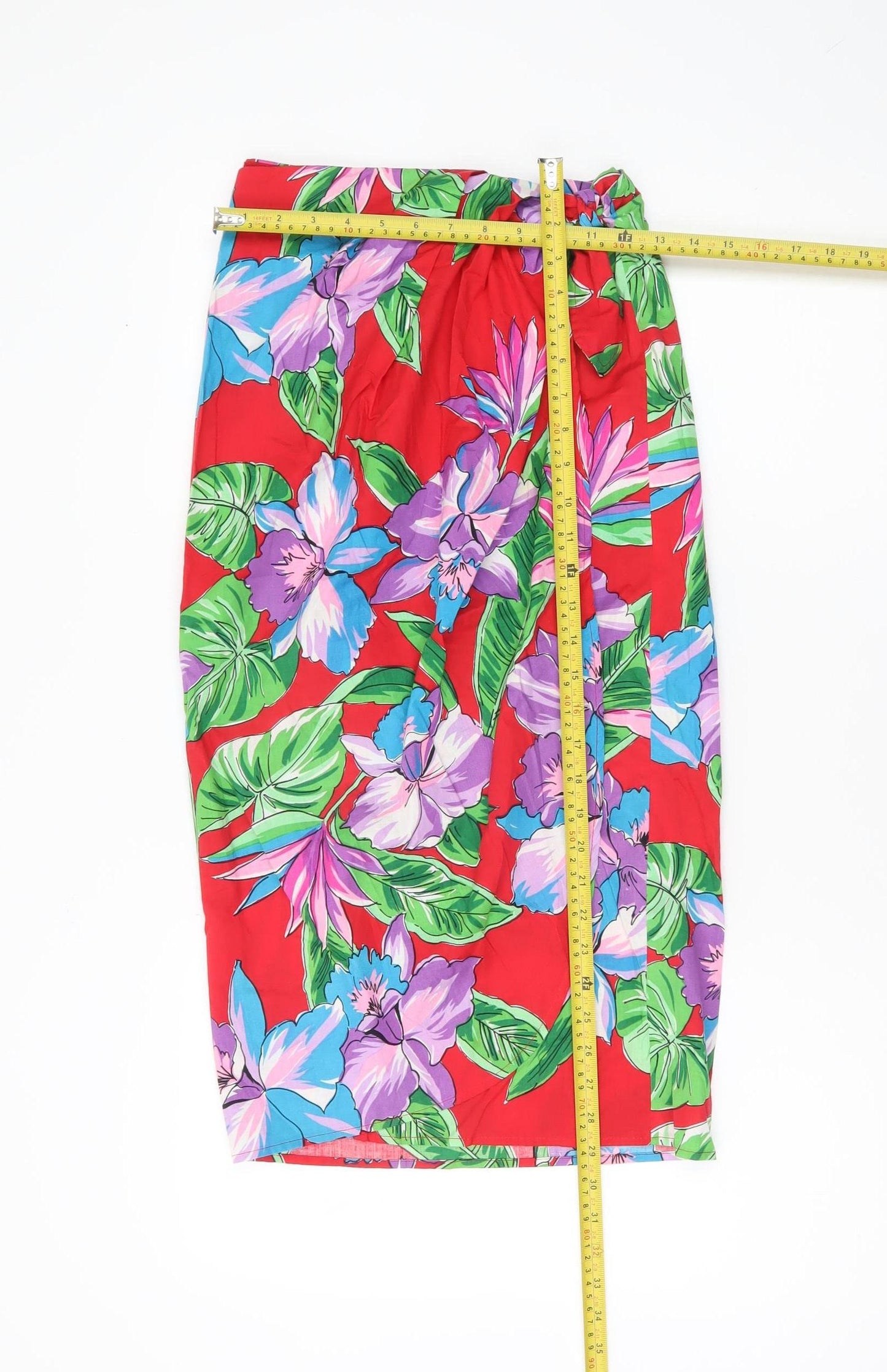 Kauaiana Womens Red Floral Wrap Midi Skirt M Hawaiian Cotton Summer