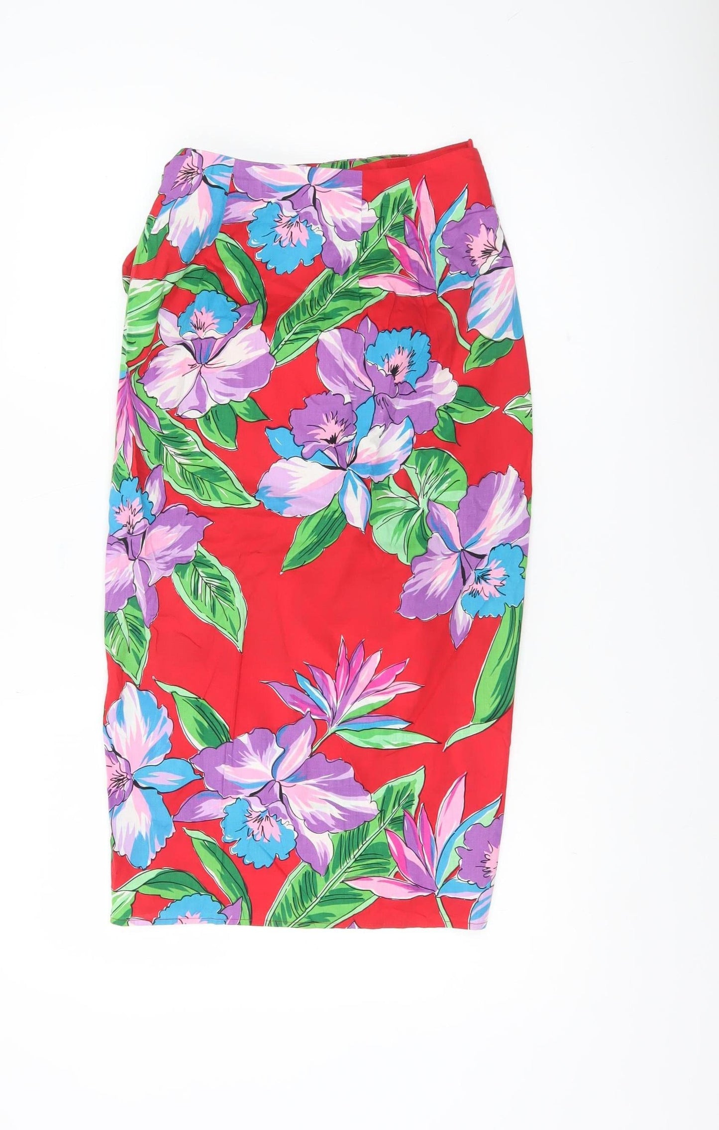 Kauaiana Womens Red Floral Wrap Midi Skirt M Hawaiian Cotton Summer