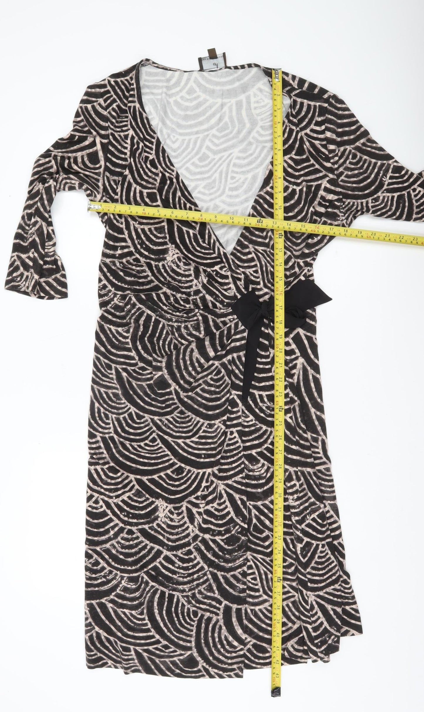 Fenn Wright Manson Women’s Black Geometric Wrap Dress Size 16