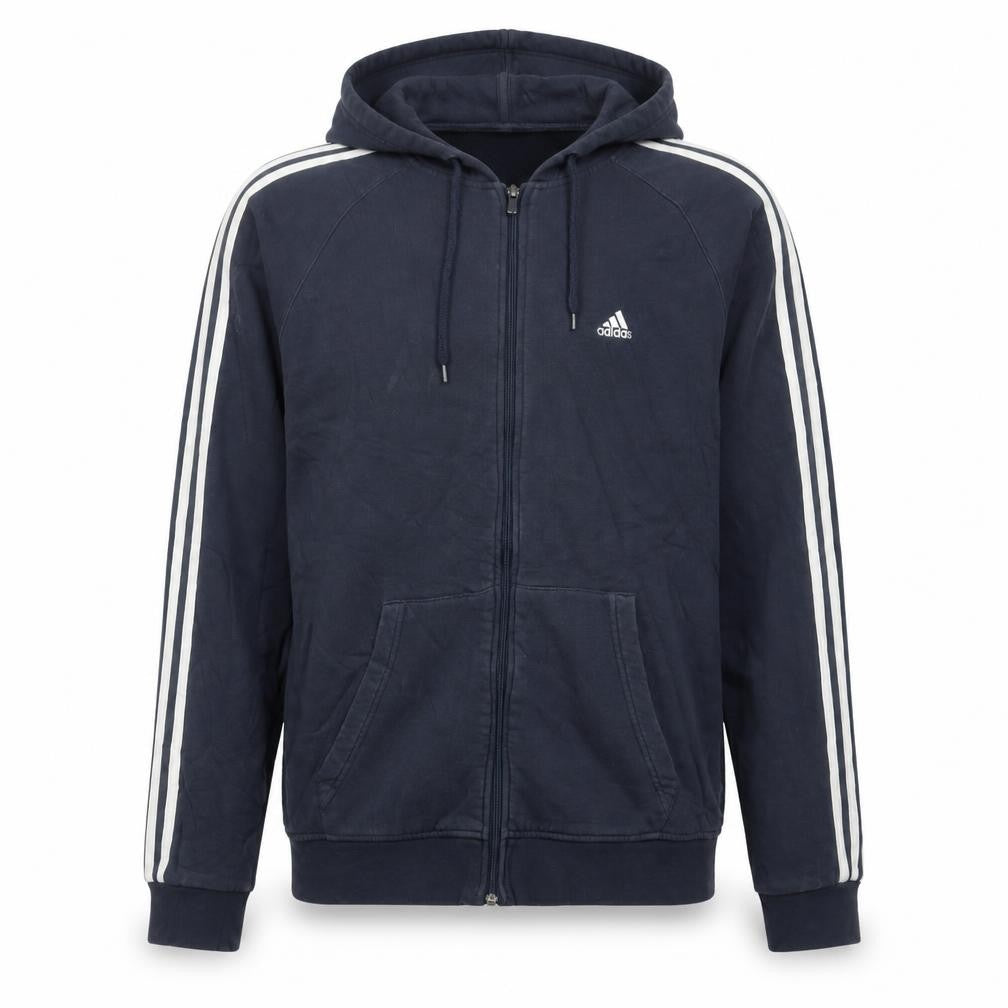 Front view of Adidas Men’s Blue Full Zip Hoodie Small Cotton Sportswear