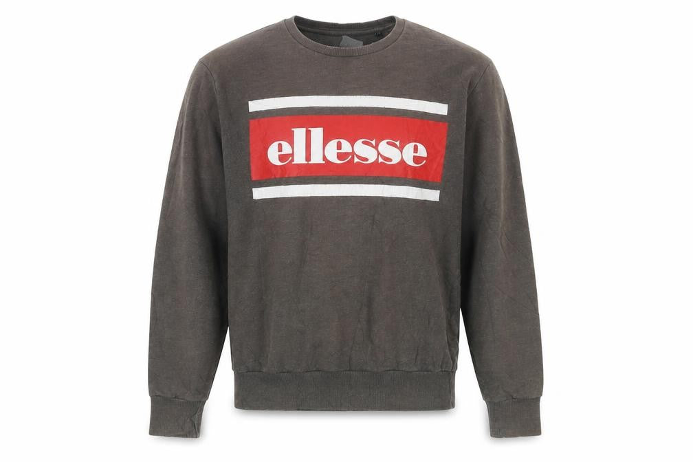 Front view of Ellesse men’s brown logo sweatshirt l crew neck pullover