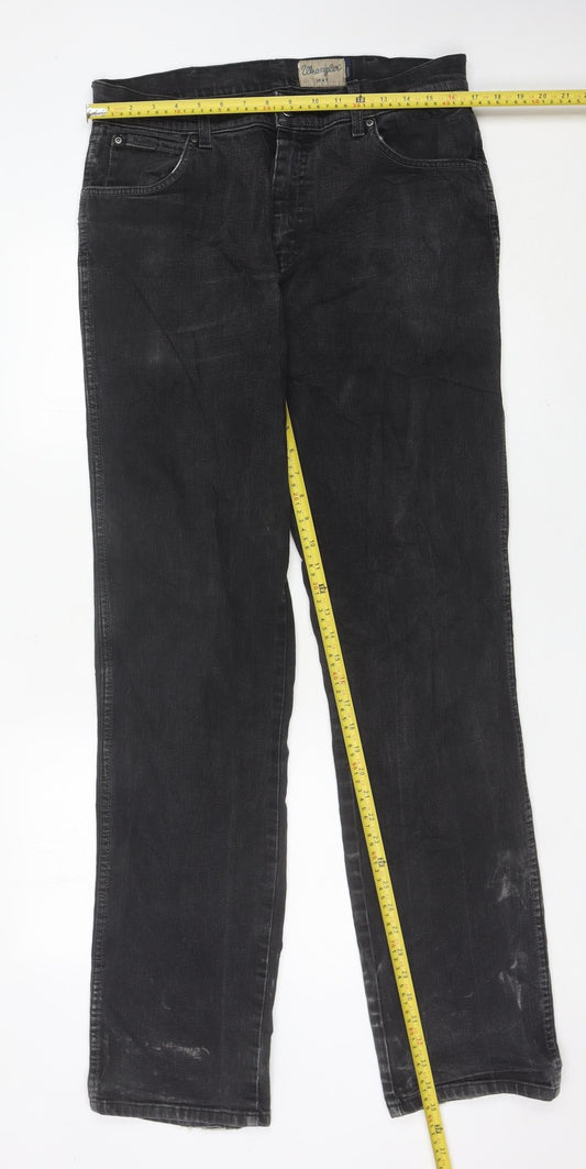 Wrangler Men's Black Straight Leg Denim Jeans W34 L36 Stretch