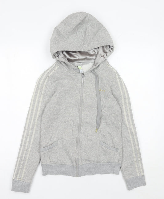 Adidas Womens Grey Hoodie Size 8 Full Zip Hooded Sweatshirt