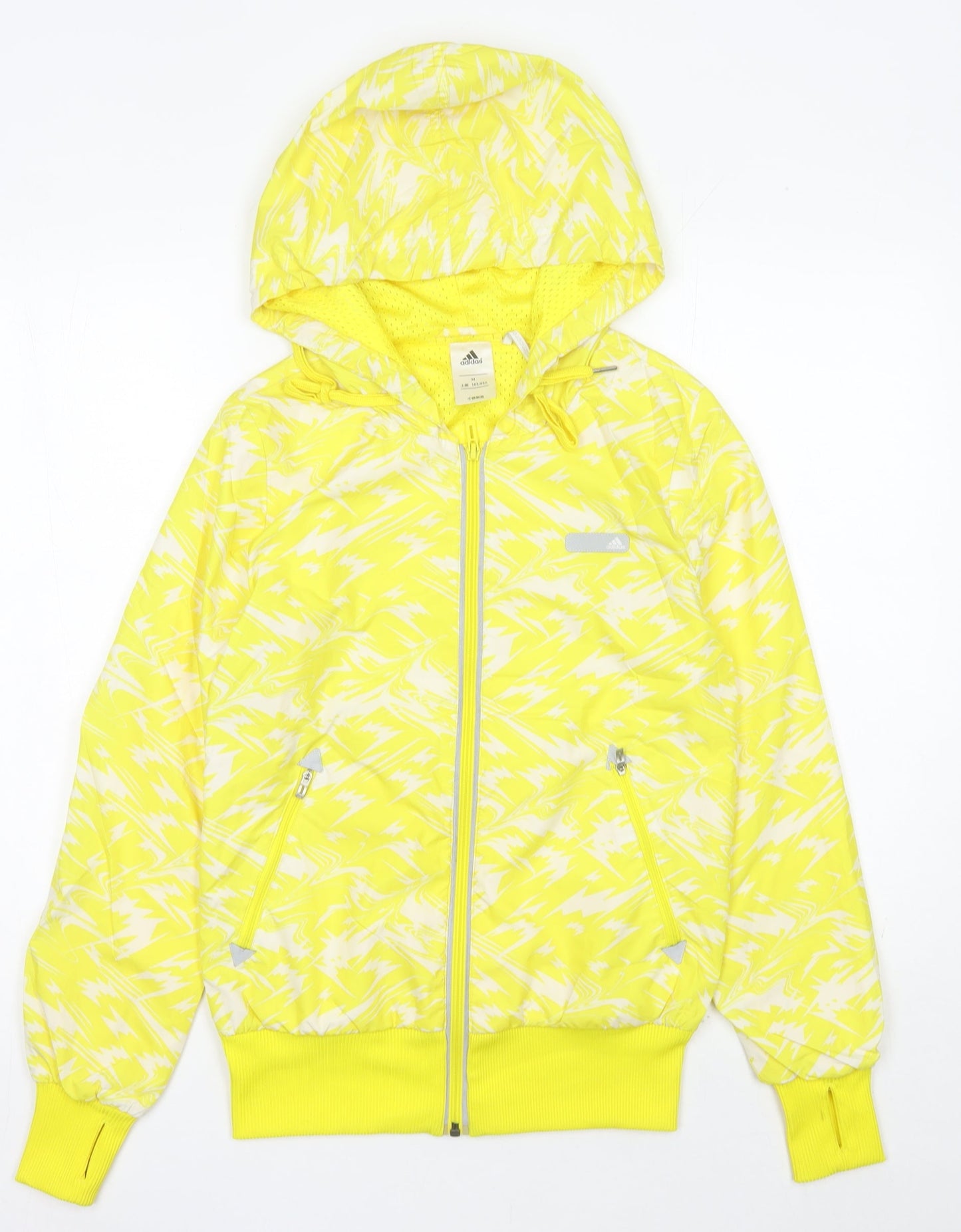 Adidas Womens Yellow Windbreaker Jacket Size 10 Hooded Lightweight