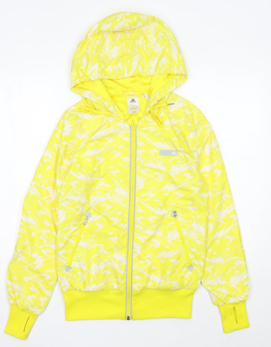 Adidas Womens Yellow Windbreaker Jacket Size 10 Hooded Lightweight