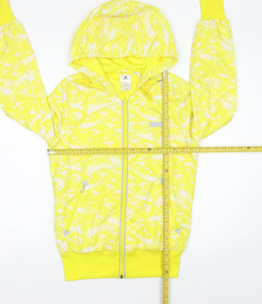 Adidas Womens Yellow Windbreaker Jacket Size 10 Hooded Lightweight