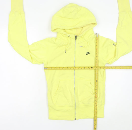Nike Womens Yellow Full Zip Hoodie Size 8 Cotton Sportswear