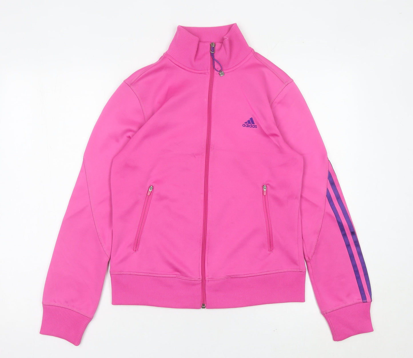 Adidas Womens Pink Size 12 Track Jacket Full Zip Logo Sportswear