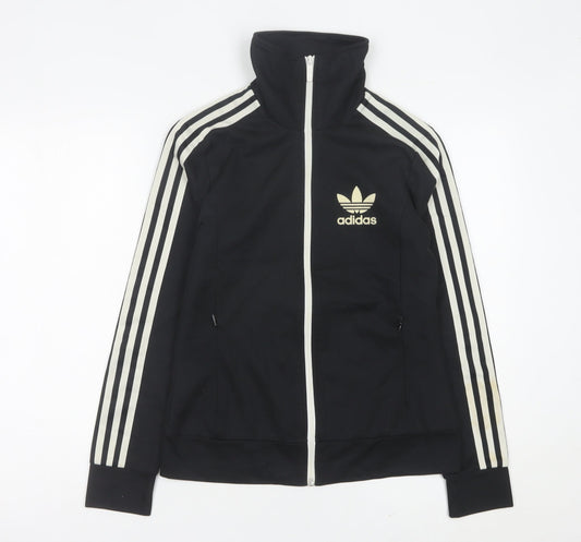 Adidas Womens Black Track Jacket Size 10 Full Zip Sports Top