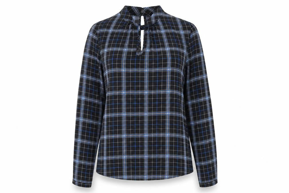 Peacocks Womens Black Check Long Sleeve High Neck Blouse Size 8