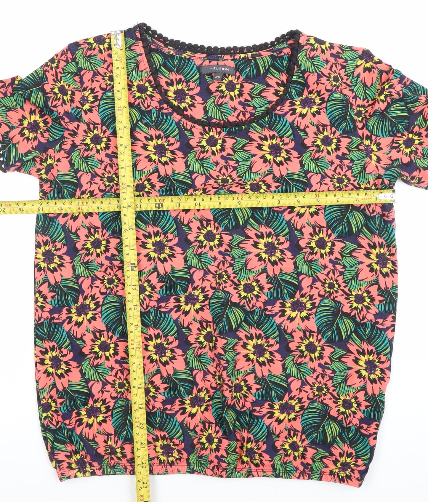 Intuition Womens Multicoloured Floral T-Shirt Size 8 Cotton Blend