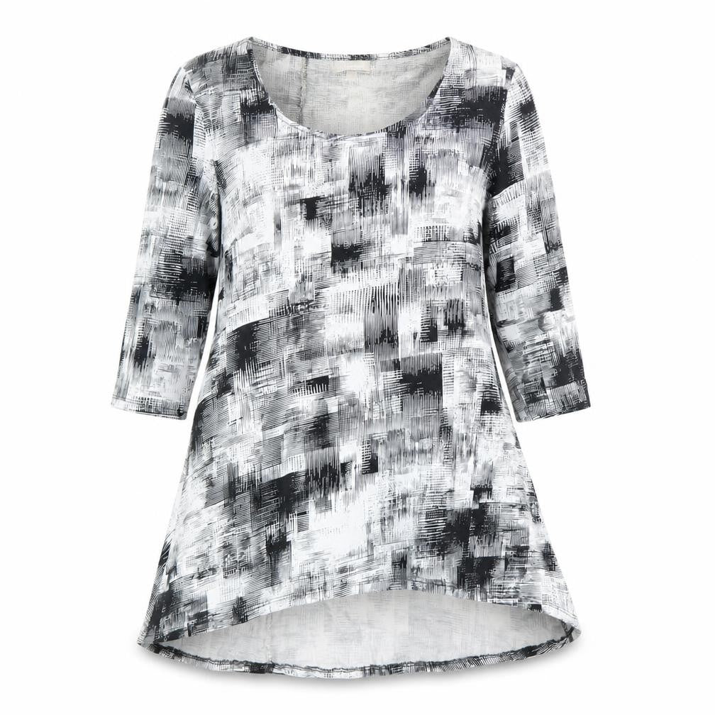 Anthology Women’s Grey Geometric A-Line Dress Size 12 3/4 Sleeve Scoop Neck