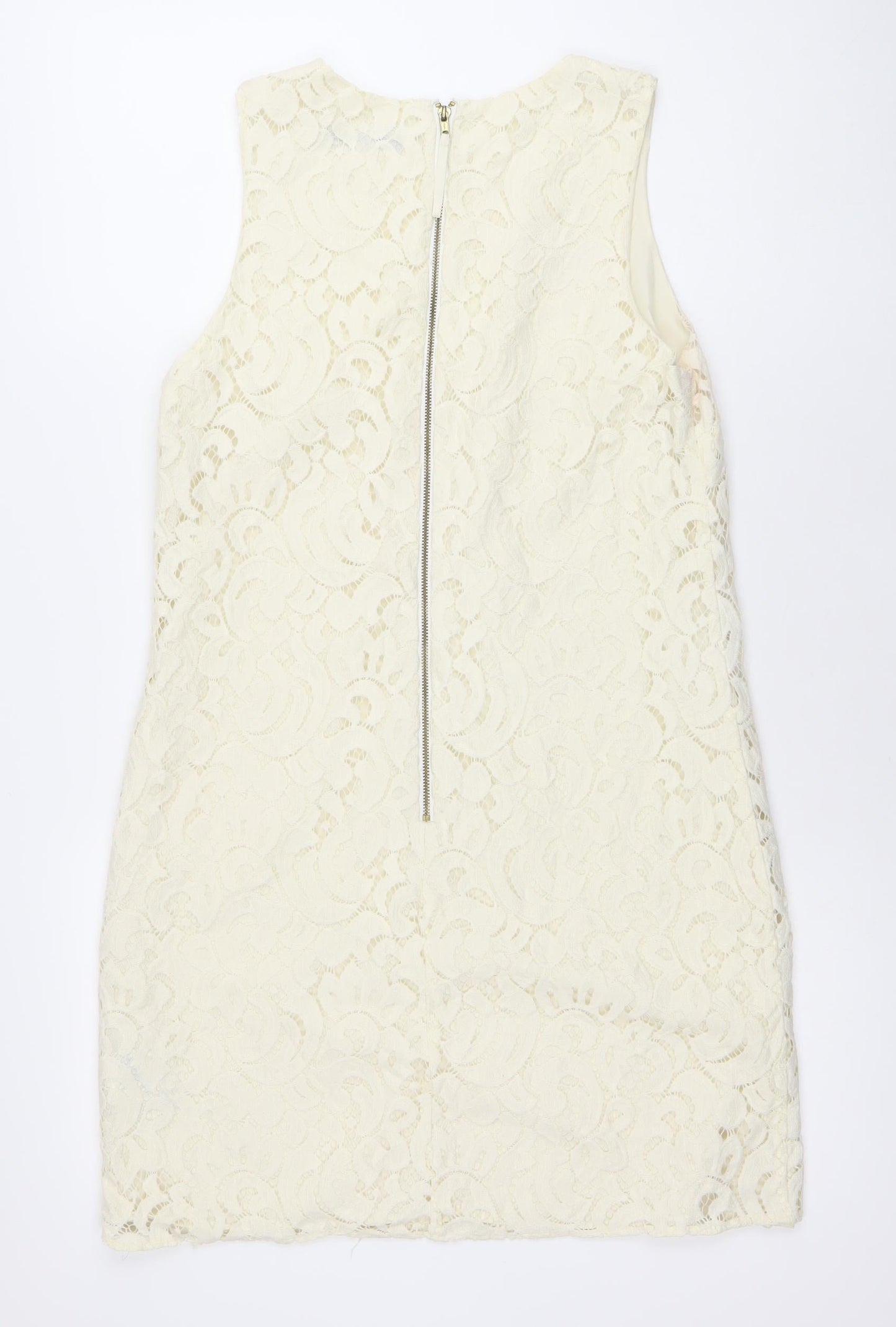 Oasis Women Ivory Lace Shift Dress Size 10 Knee Length Wedding Party