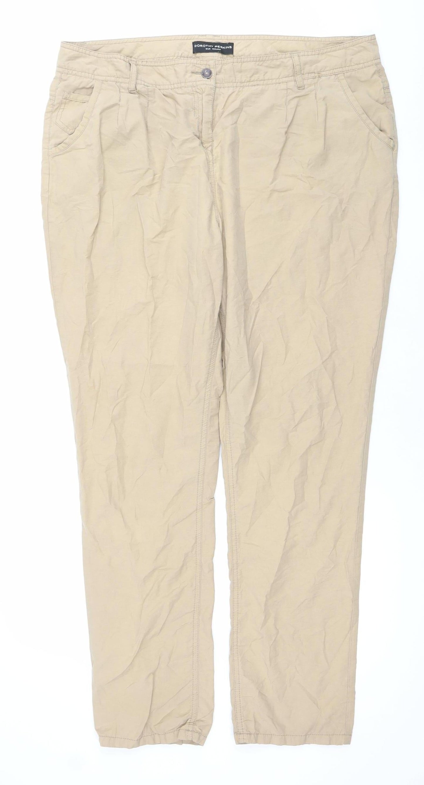 Dorothy Perkins Womens Beige Size 18 Chino Straight Trousers