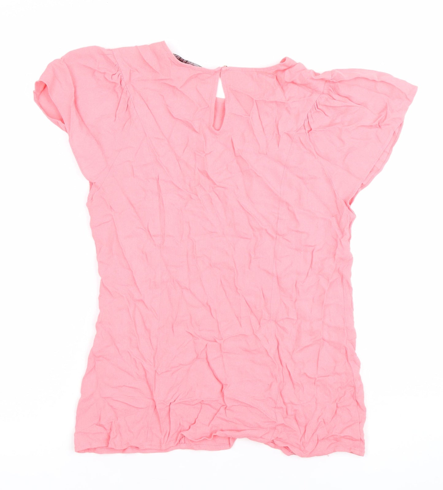Zara Women Pink Flutter Sleeve Blouse Size L Round Neck Casual
