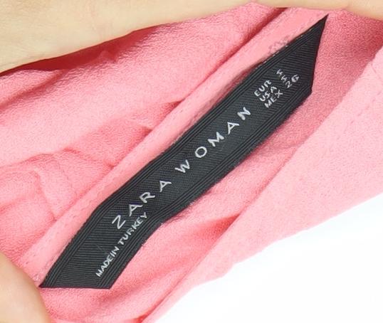 Zara Women Pink Flutter Sleeve Blouse Size L Round Neck Casual