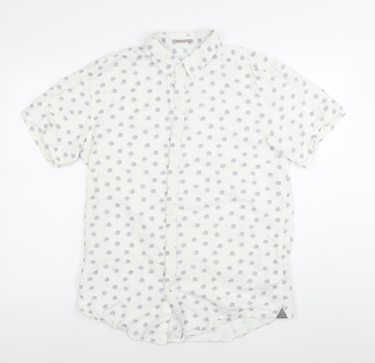 PULL&BEAR Mens White Floral Short Sleeve Button-Up Shirt M