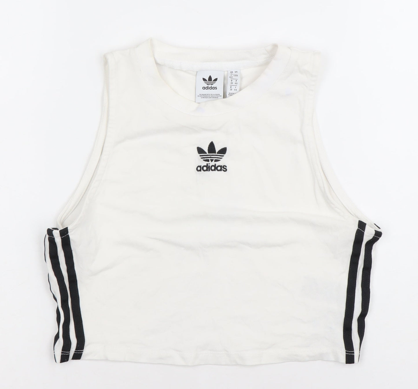 Adidas Womens White Cropped Tank Top Size 12 Slim Fit Sleeveless