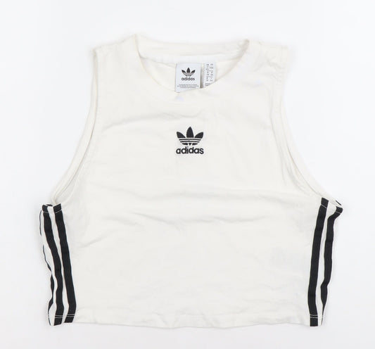 Adidas Womens White Cropped Tank Top Size 12 Slim Fit Sleeveless