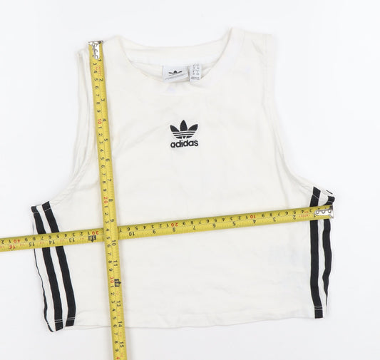 Adidas Womens White Cropped Tank Top Size 12 Slim Fit Sleeveless