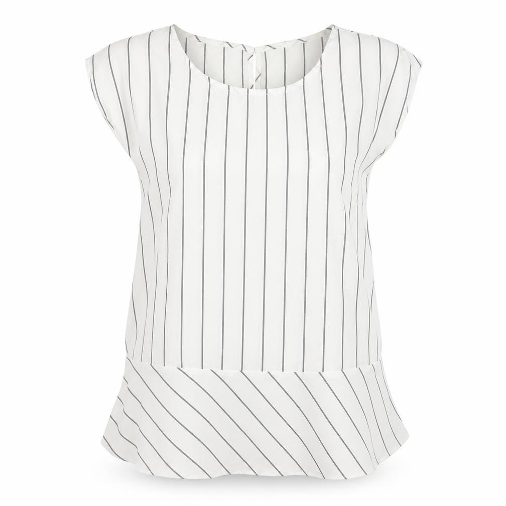 Oasis Womens White Striped Tunic Blouse Size 12 Scoop Neck Sleeveless