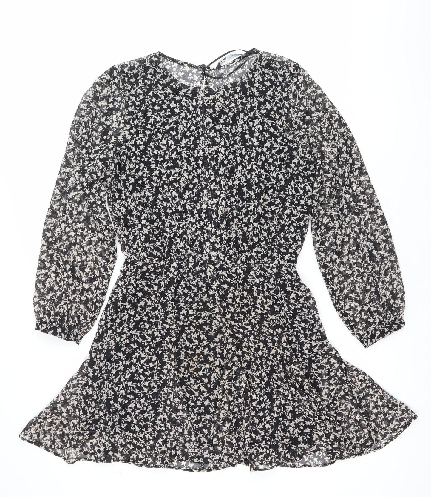 Zara Women Black Floral Asymmetric Wrap Dress Size 12