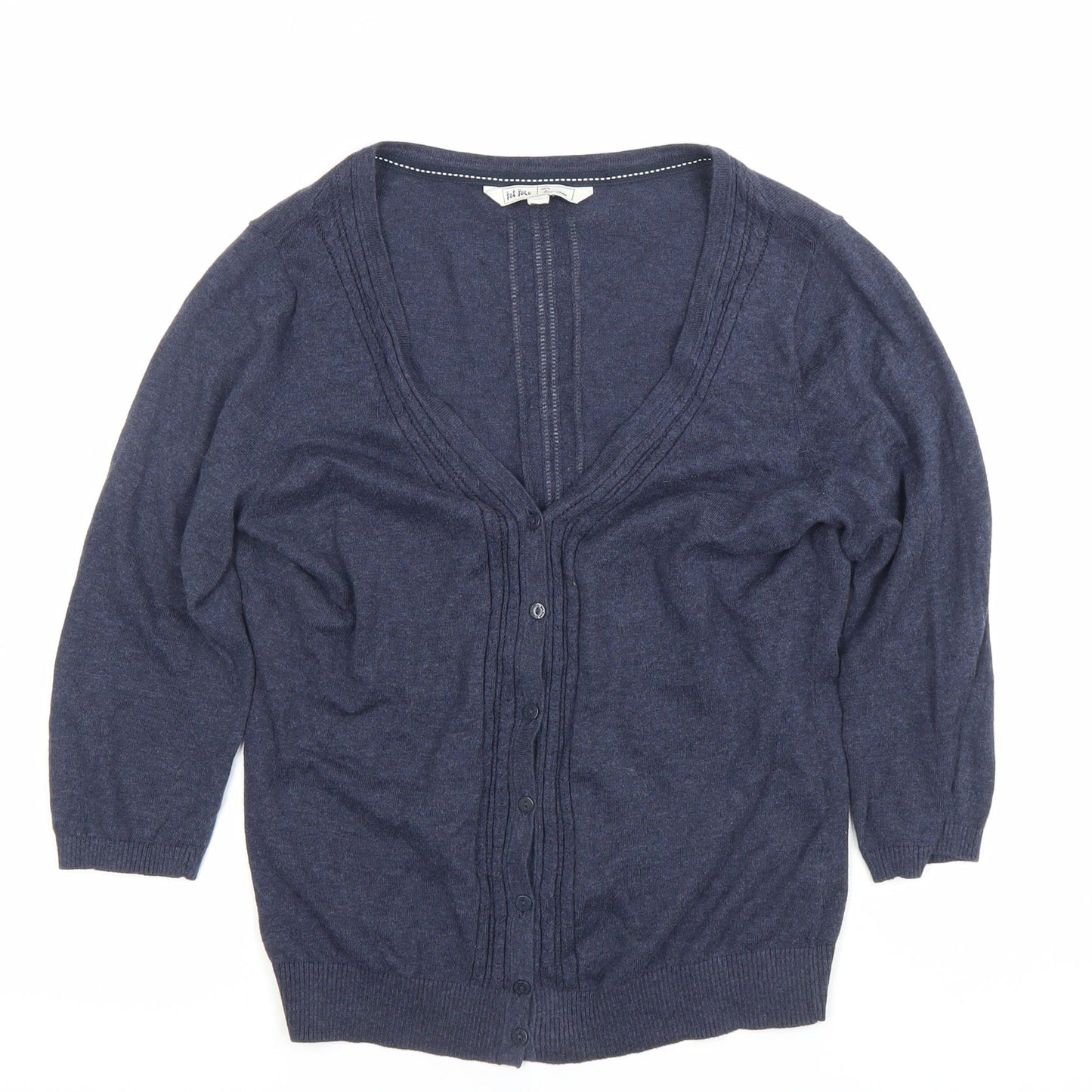 Fat Face Womens Blue Cotton Cardigan Size 12 V-Neck 3/4 Sleeve