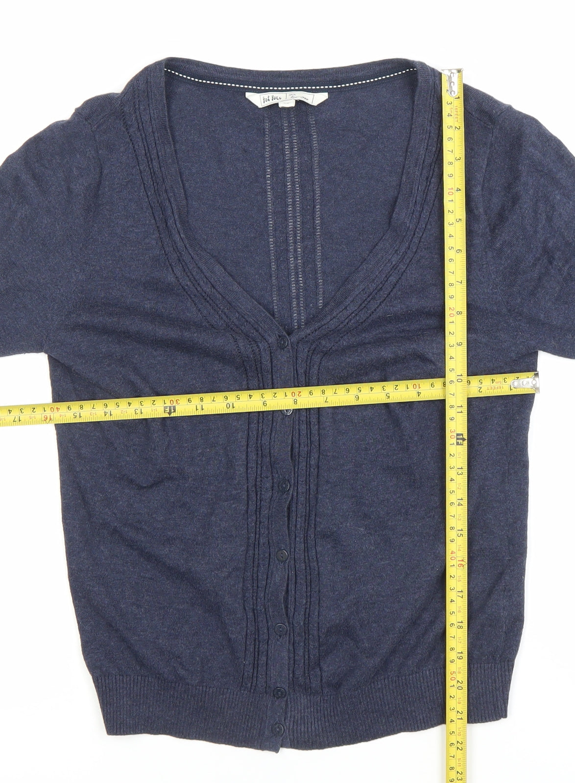 Fat Face Womens Blue Cotton Cardigan Size 12 V-Neck 3/4 Sleeve