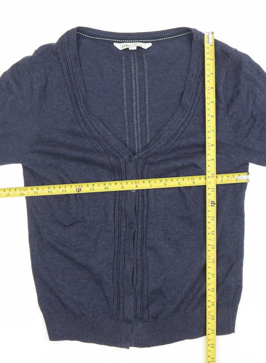 Fat Face Womens Blue Cotton Cardigan Size 12 V-Neck 3/4 Sleeve