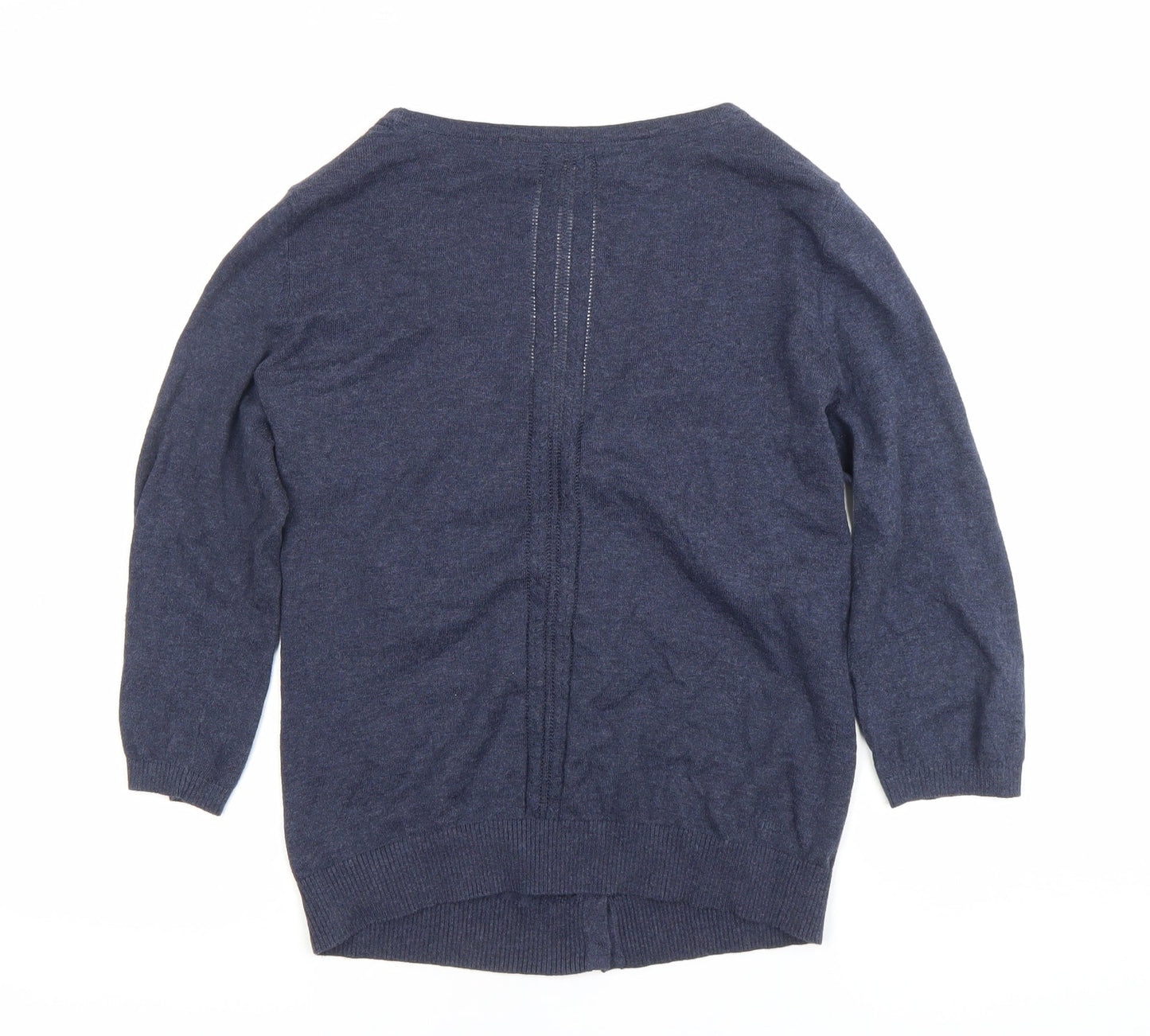 Fat Face Womens Blue Cotton Cardigan Size 12 V-Neck 3/4 Sleeve