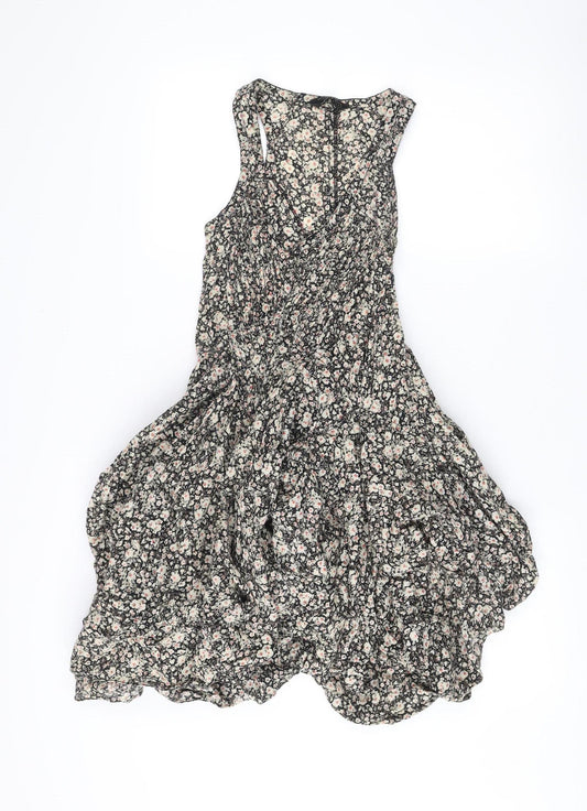 AllSaints Womens Black Floral A-Line Midi Dress Size S Sleeveless