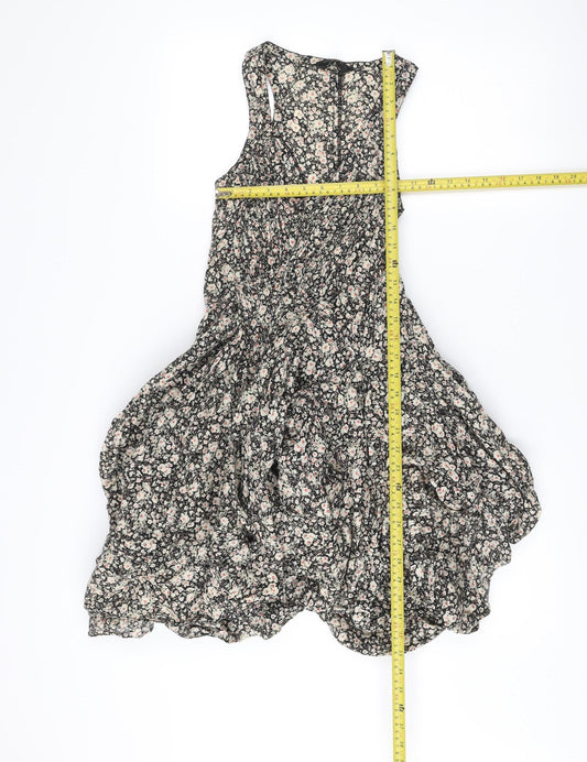 AllSaints Womens Black Floral A-Line Midi Dress Size S Sleeveless