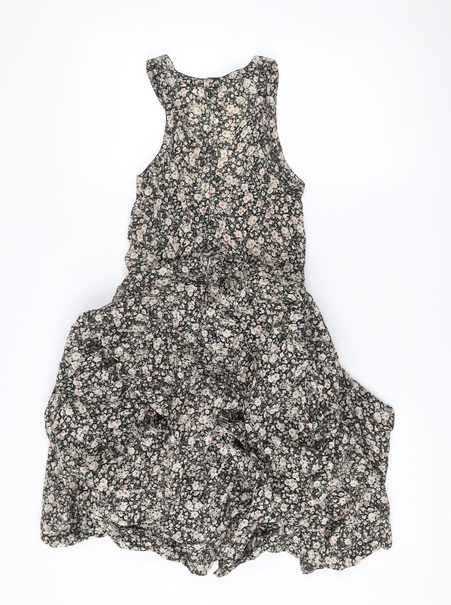 AllSaints Womens Black Floral A-Line Midi Dress Size S Sleeveless