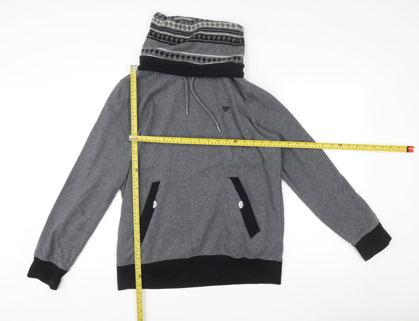 Fabric of Life Mens Grey Pullover Hoodie L High Neck Pockets