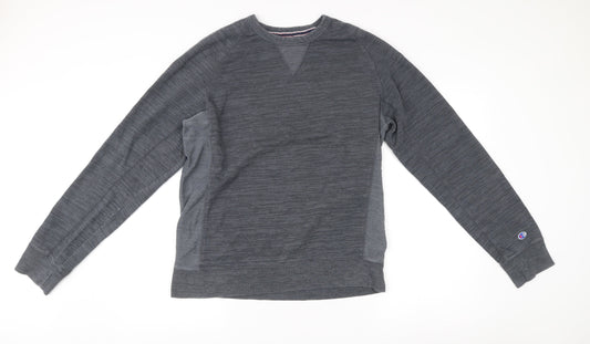 Champion Mens Grey Crew Neck Sweatshirt Size L Logo Pullover