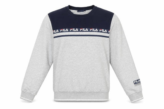Front view of Fila Men’s Grey Sweatshirt M Crew Neck Logo Pullover Sportswear