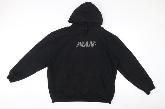 boohooMAN Men’s Black Pullover Hoodie M Logo Rhinestone Bird Graphic