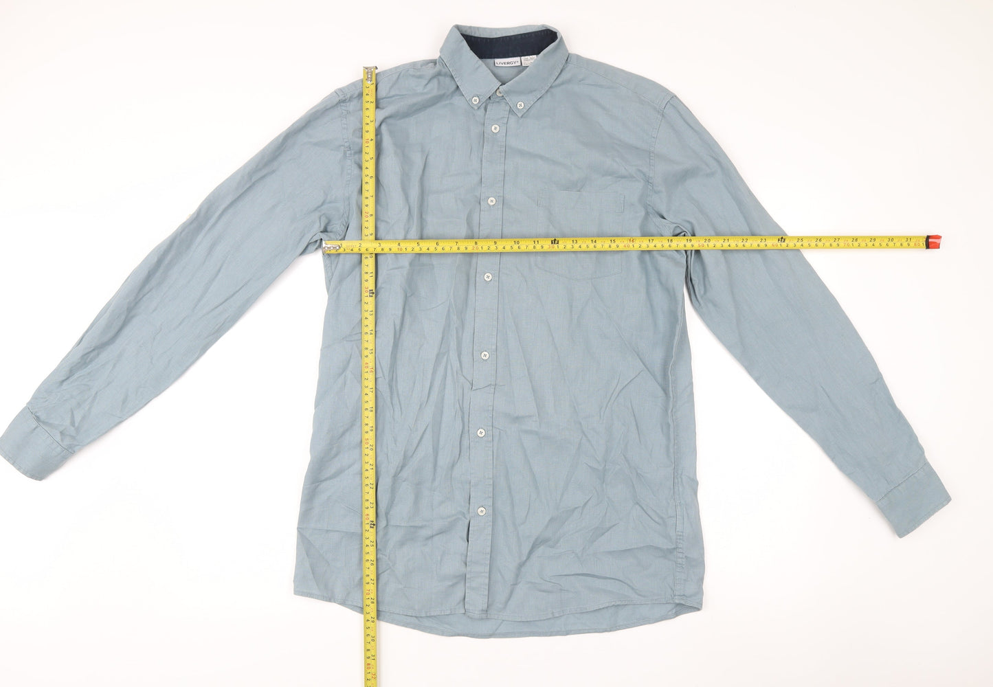 Livergy Men’s Blue Linen Cotton Button-Up Shirt M 40in