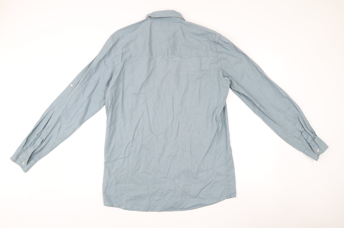 Livergy Men’s Blue Linen Cotton Button-Up Shirt M 40in