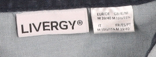 Livergy Men’s Blue Linen Cotton Button-Up Shirt M 40in