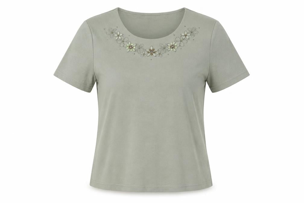 Bm Casual Women’s Green Embroidered Short Sleeve T-Shirt M