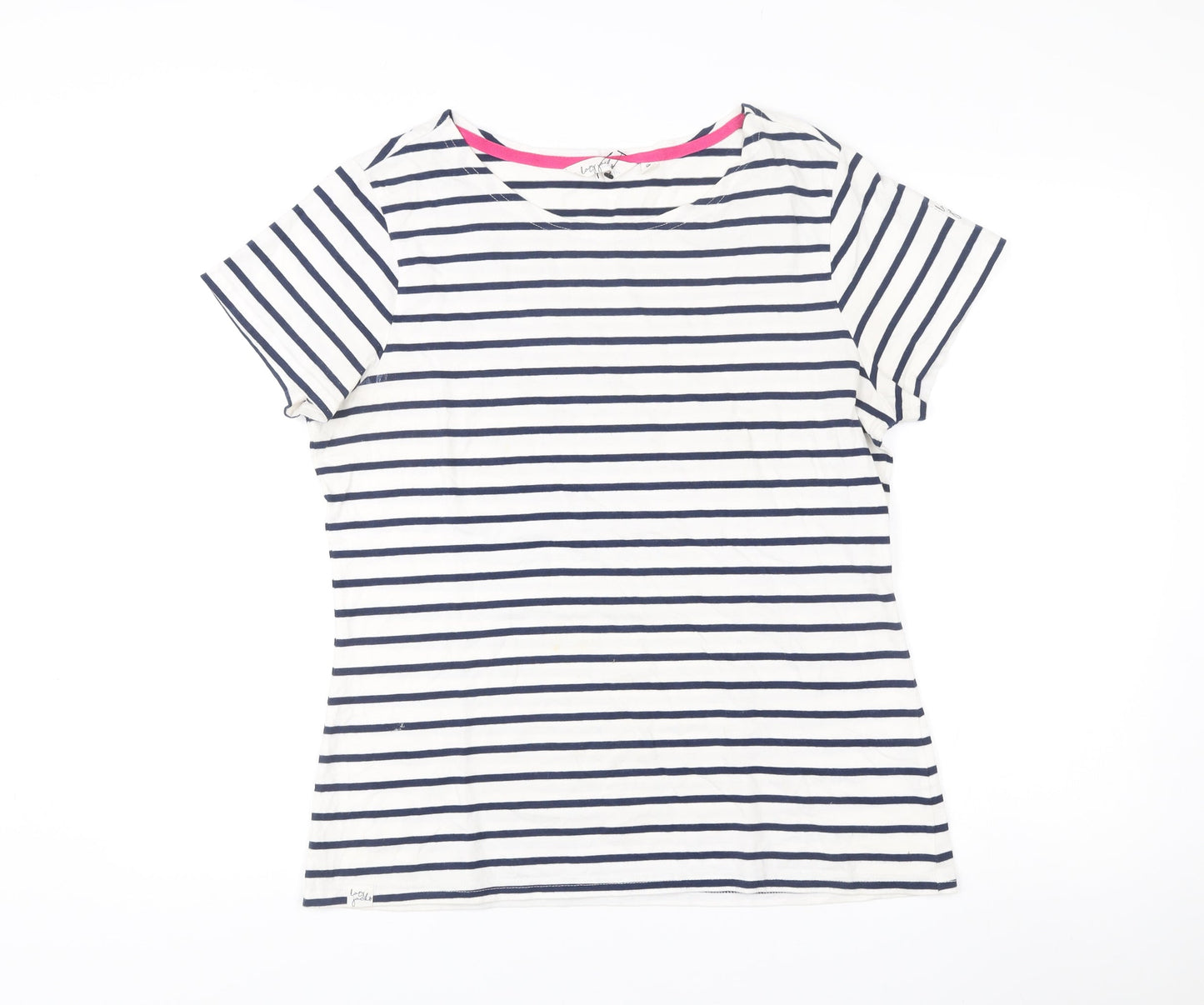Lazy Jacks Womens White Navy Stripe T-Shirt Size 14 Nautical Cotton