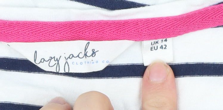 Lazy Jacks Womens White Navy Stripe T-Shirt Size 14 Nautical Cotton