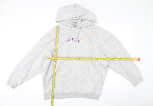 Crooked Tongues Mens Grey Pullover Hoodie L Logo Print Casual