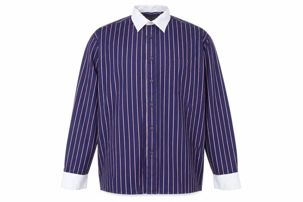 Peter England Men's Blue Striped Dress Shirt 17.5/44cm Long Sleeve Formal