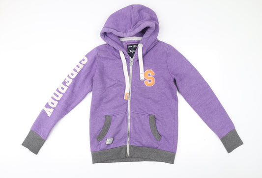 Superdry Womens Purple Full Zip Hoodie Size M Cotton Blend
