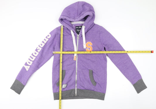Superdry Womens Purple Full Zip Hoodie Size M Cotton Blend