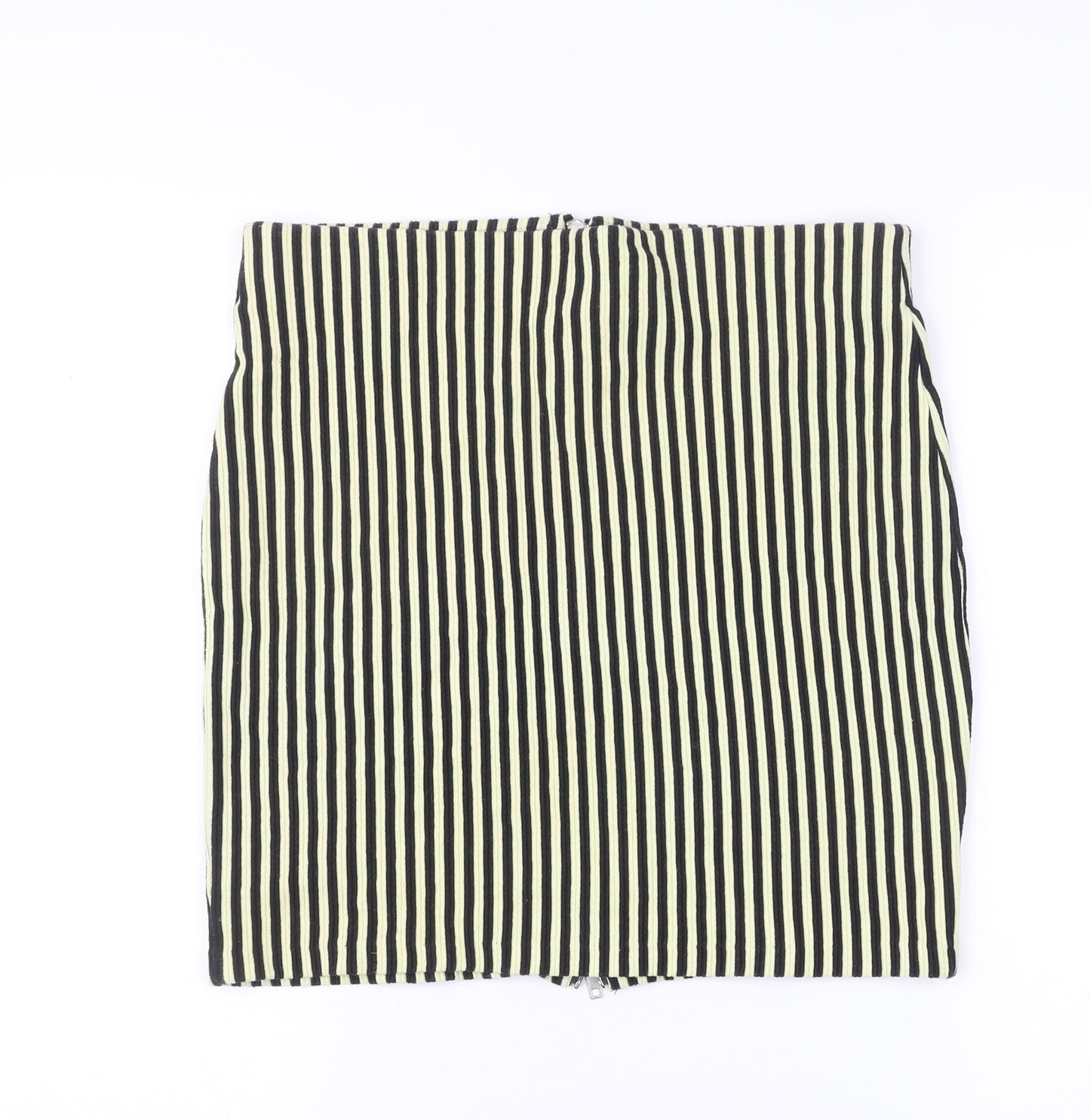 Women's Black Striped Pencil Skirt M Cotton Blend Zip Casual