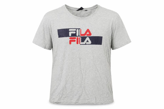 Front view of Fila Men's Grey Logo Graphic Print Cotton T-Shirt, size L